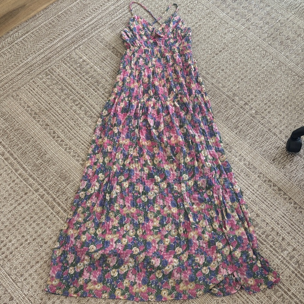 ASTR Floral Maxi Dress in Pink, Green, Cream